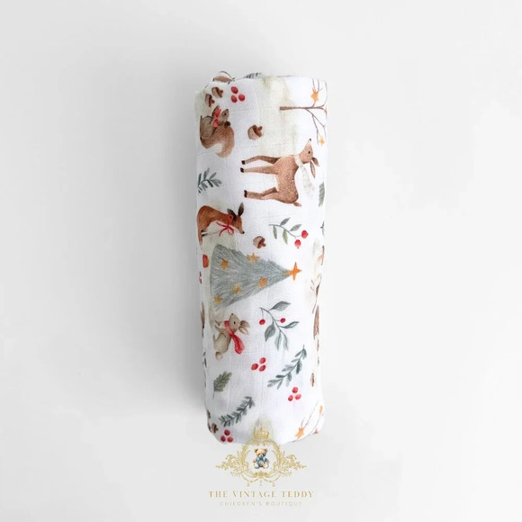 NWT Cute Baby Swaddling Blanket & Child Book Gift Set Christmas Woodland Animals - Picture 3 of 5